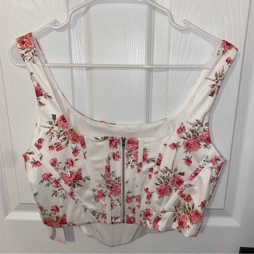 Going Out Top - PARTHEA Women’s Square Neck Pink Floral Corset Top - Picture 6 of 6